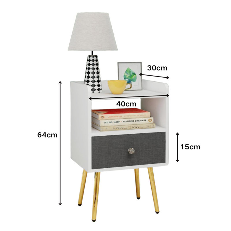 1 Drawer Bedside Tables With Storage || Metal Legs