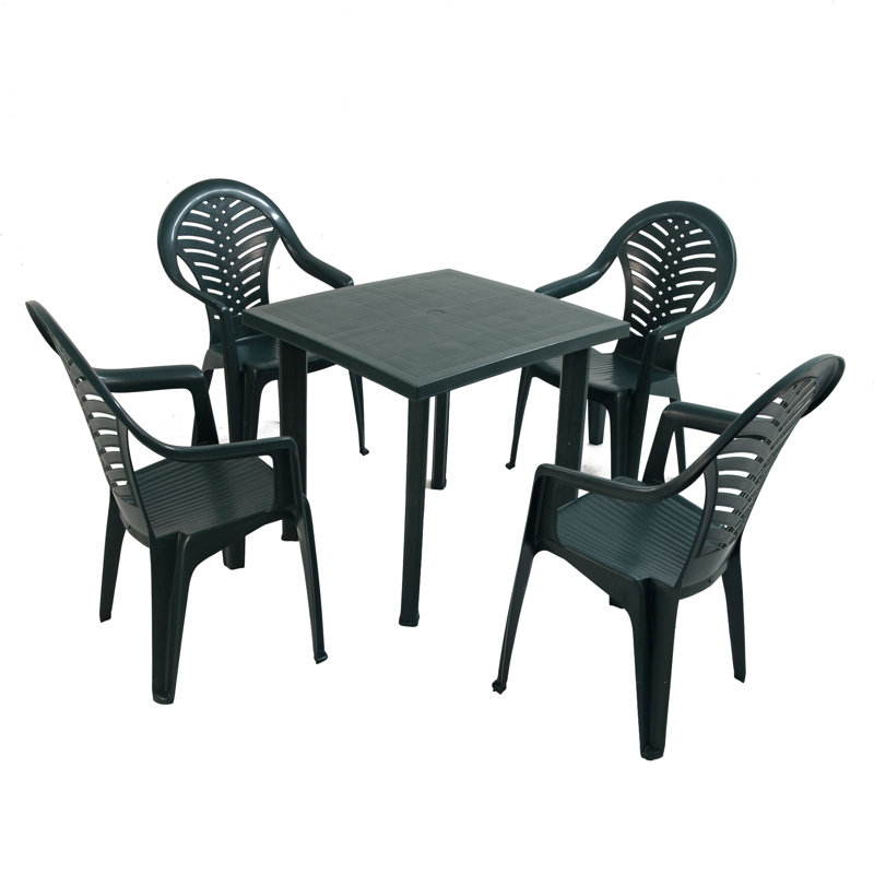 Rapino Square Table with 4  Chairs Garden Set, Green