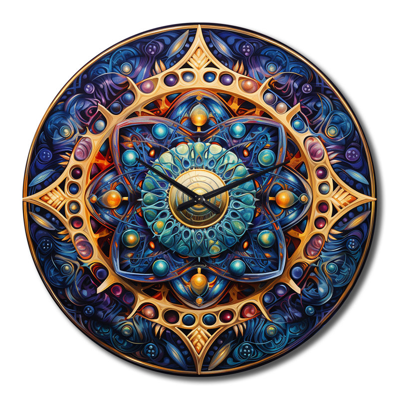 Horloge murale rétro en métal mandala floral doré, Très grand