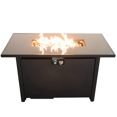Table de foyer d'extérieur en acier de 25 po H x 42 po l, 50000, chaleur, noir, rouille de jardin moderne et compilation