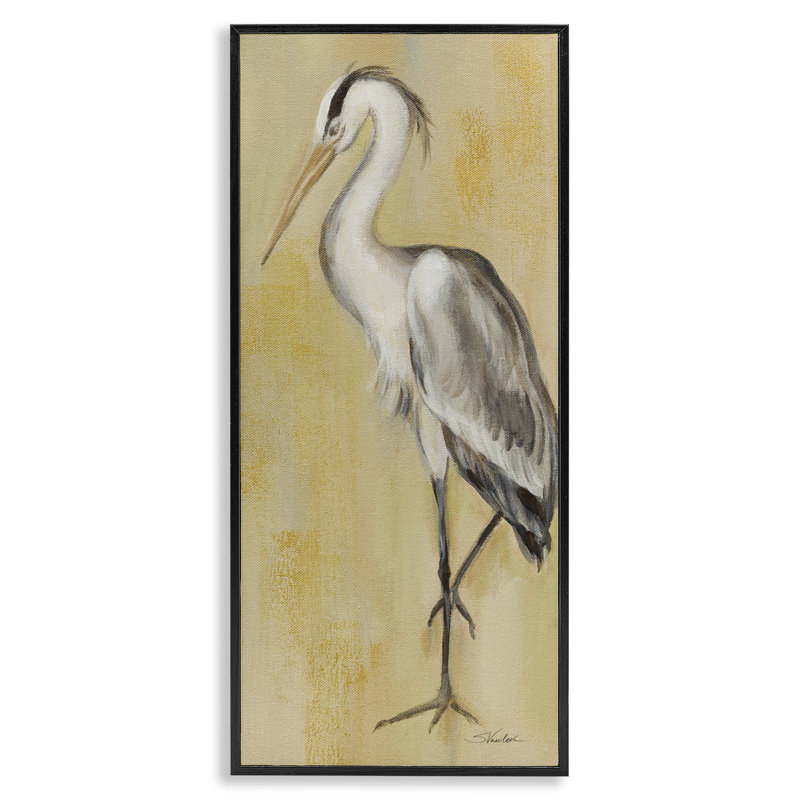 Héron giclée sur bois, art par Silvia Vassileva, H 24 po x l 10 po, Giclée encadrée noir minuit