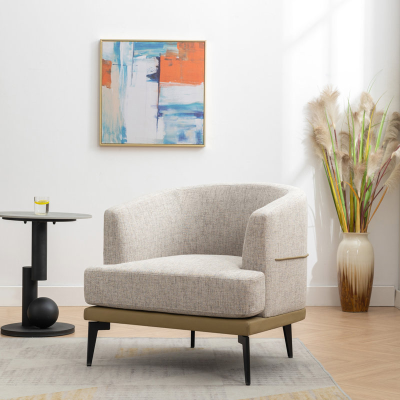 Chaise moderne moutarde à deux tons, revêtue de cuir de lin et de polyuréthane, coussins confortables, assemblage facile, pieds robustes, capacité de 330 lb