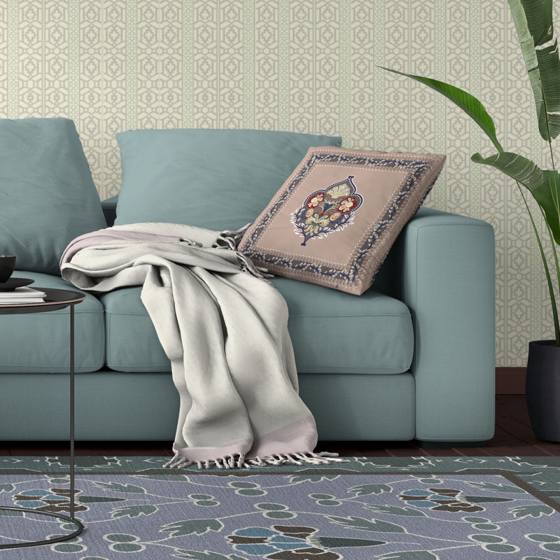 Coussin décoratif intérieur / extérieur Kashmir, H 18 po x l 18 po, Gris / Rose