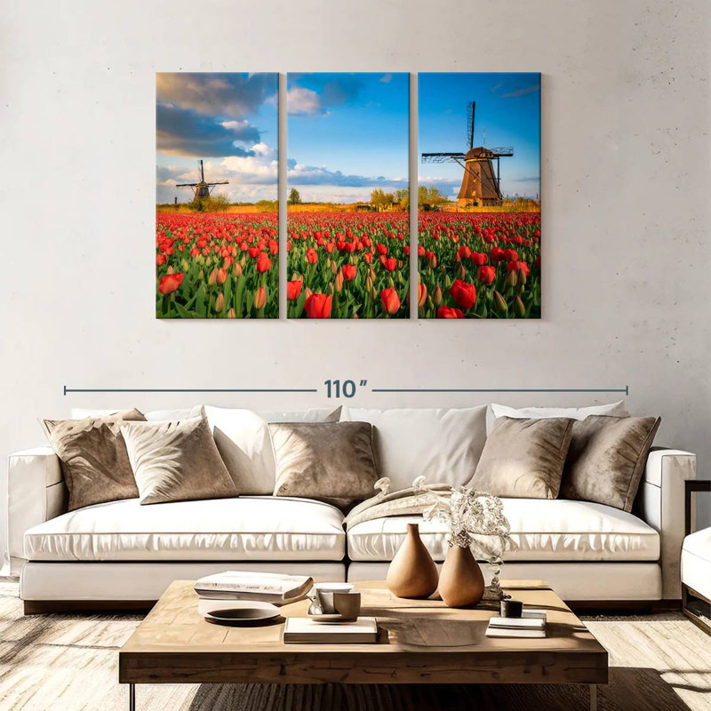 Two Dutch Windmills, 48" H x 74" W