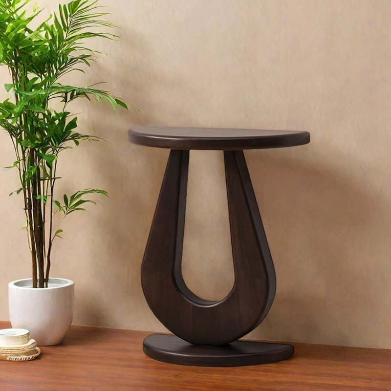 Table d'entrée moderne semi-circulaire, H 31,5 po x l 27,6 po x P 9,8 po, Noyer foncé