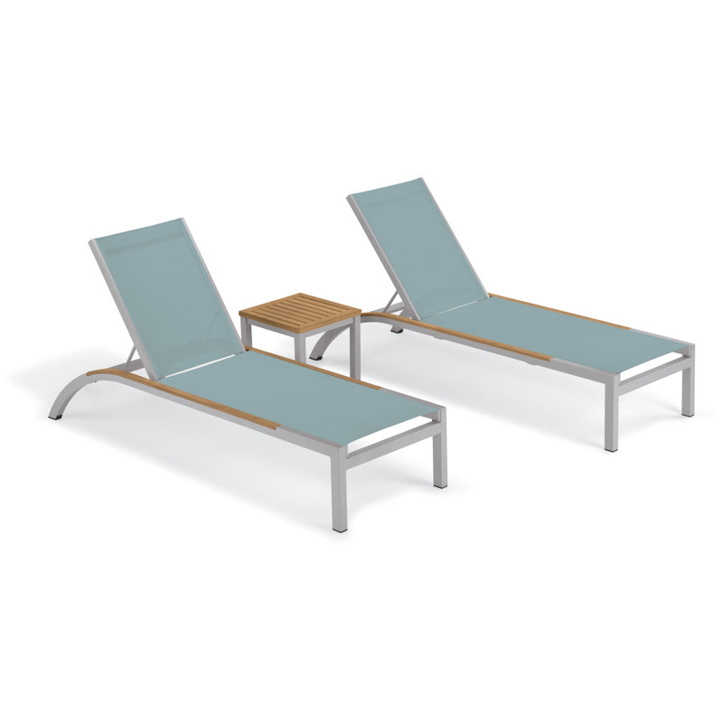 Ensemble de chaises longues inclinables 26,25 po avec table Saleem, Ardoise