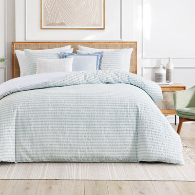 Seersucker Stripe Duvet Set Green/Blue (Set of 3)