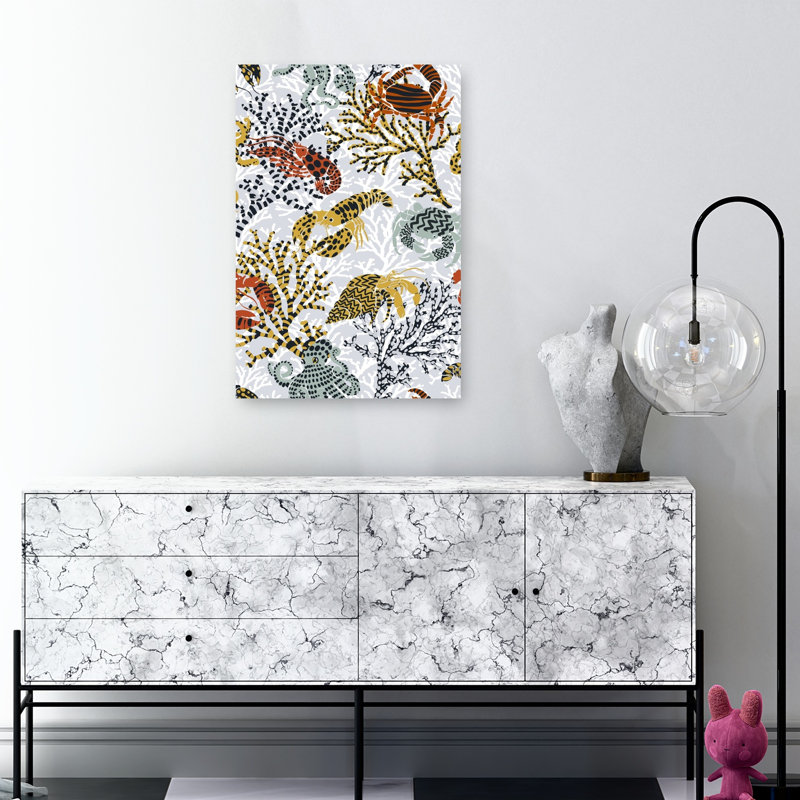 Marine Life Pattern Crab Lobster Octopus Nature Ocean Wall Art Print by Annick - Wrapped Canvas Print, 91.44cm H x 60.96cm W