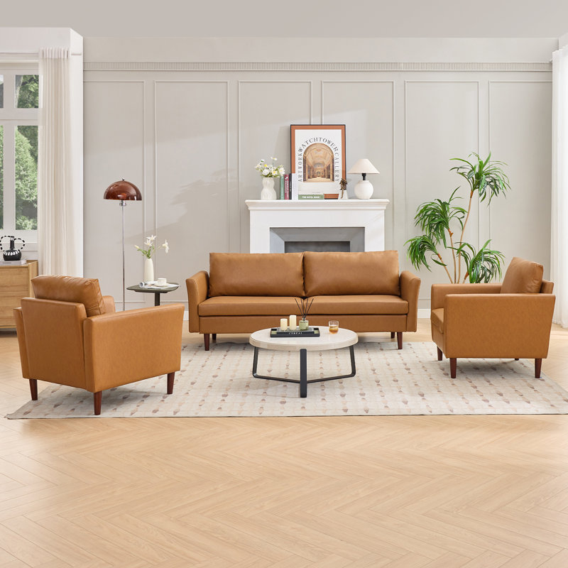 Bobur 3 - Piece Living Room Set, Mid Brown