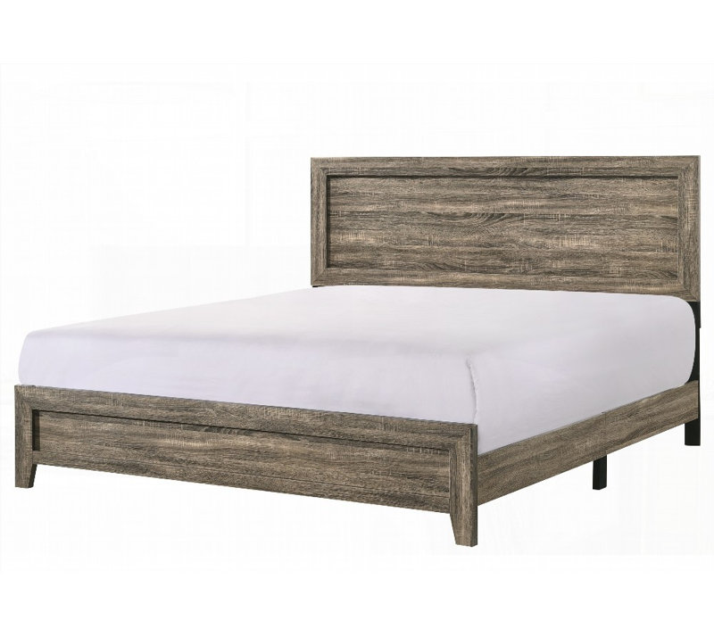 Très grand lit à panneau gris en tissu de finition grise 1pc avec dimensions H 84 x 78,1 x 49,6 po, aucun sommier requis, solide et durable