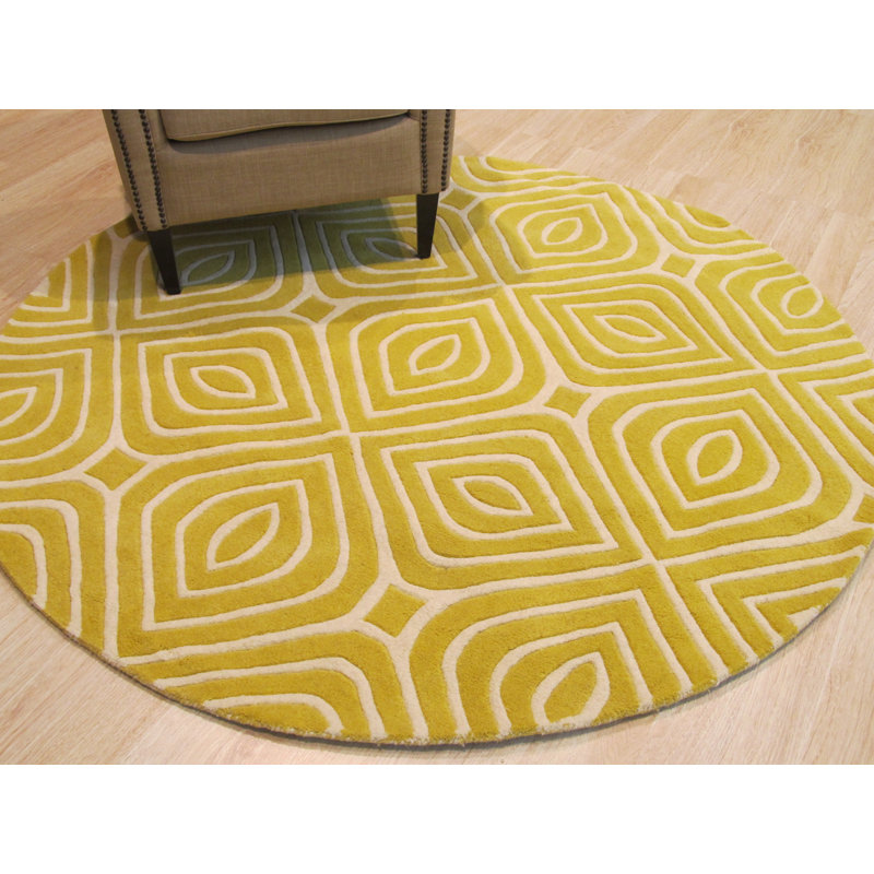 Tapis jaune en laine touffeté à la main Marla, Rond 6 pi
