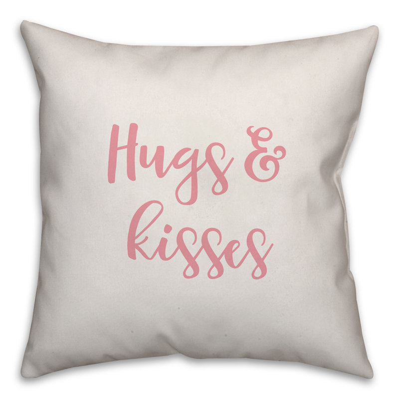 Coussin Hugs and Kisses, Coussin décoratif, Blanc / rose