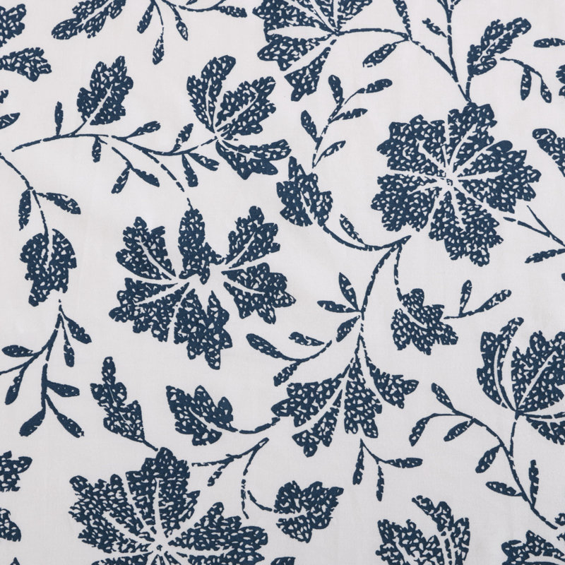 Shasta Lake Cotton Percale Standard Sheet Set, Full Sheet Set with 2 Pillowcases, Woodblock Floral Blue