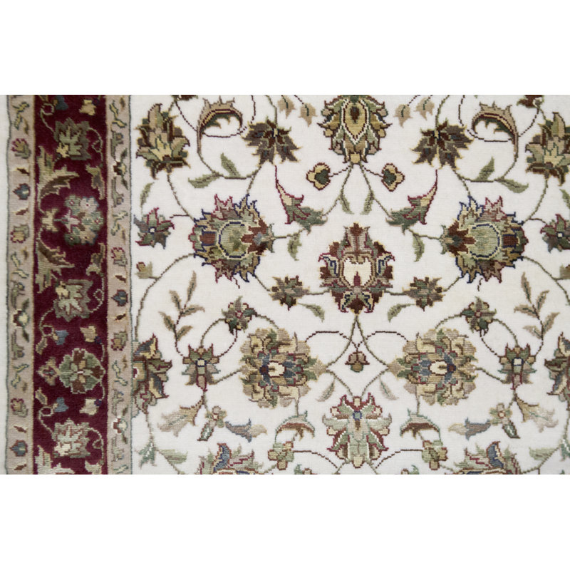 Hand-Knotted High-Quality Ivory and Red Runner