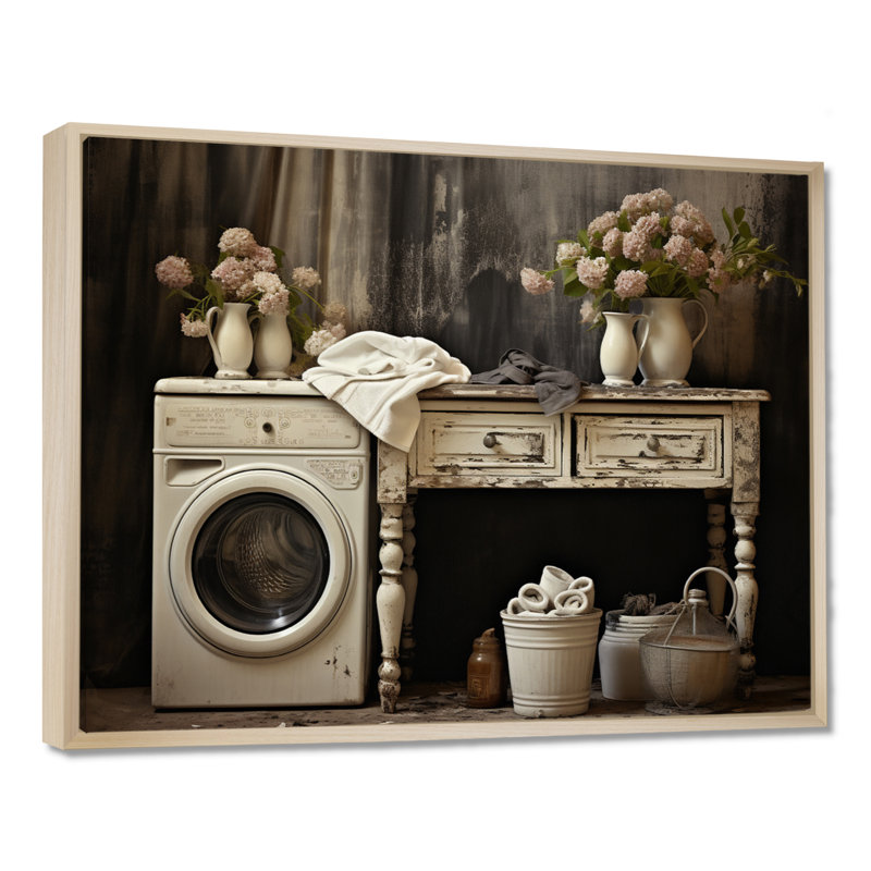 «Farmhouse Laundry Charm II», art mural, H 30 po x l 40 po x P 1,5 po, Cadre flottant érable