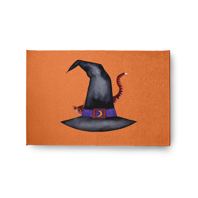Tapis chat en chenille avec motif de chat d'Halloween CRH1321OR28, Rectangle 2 pi x 3 pi