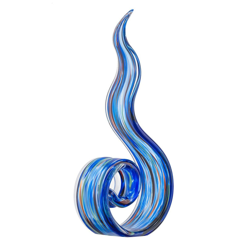 Sculpture en verre soufflé à la main de 11,4 po de hauteur - bleu marine