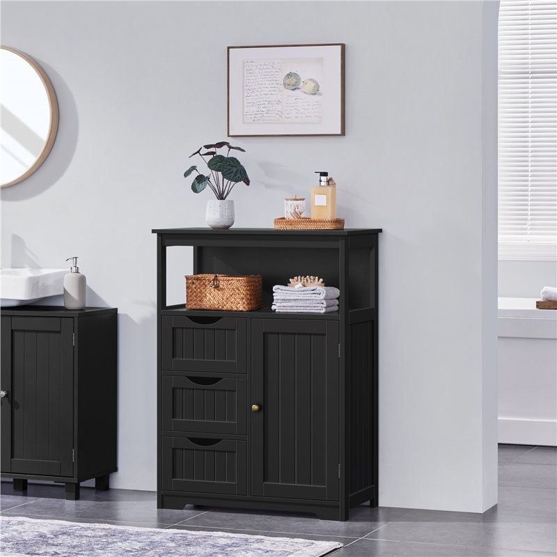 Armoire de salle de bain autoportante l 22 po x H 34,1 po x P 11,5 po Brigit, H 35,5 po x l 26 po x P 14 po, Noir