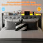 Lit Queen avec tête de lit de rangement, 4 tiroirs, cadre en acier, gris moderne
