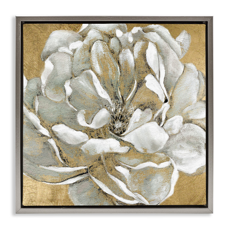 Fleur de magnolia blanc rougissant abstrait, Cadre flottant gris lustré, H 18 po x l 18 po