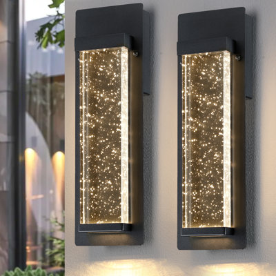 Modern Led Outdoor Wall Sconces Lights Exterior For House, 2 Pack Waterproof Outdoor Patio Light Fixtures Wall Mount With Crystal Bubble Glass, 12w Black Exterior Lighting For Garage Entryway
