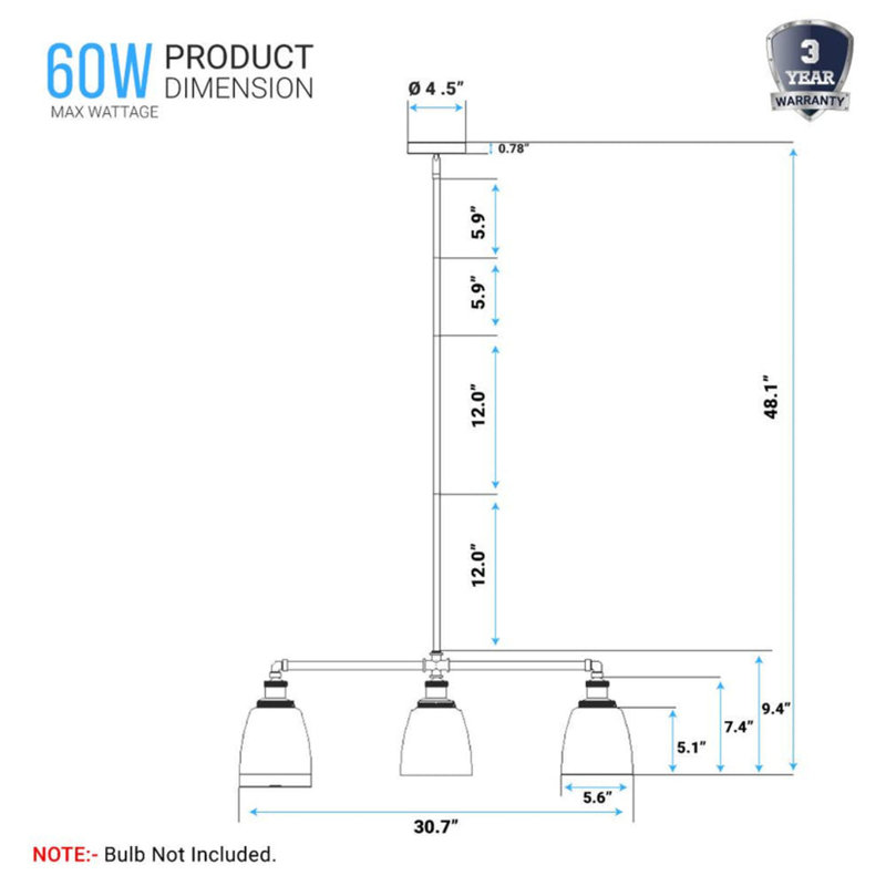 Luminaire suspendu pour îlot de cuisine 3 lumières en forme de cloche