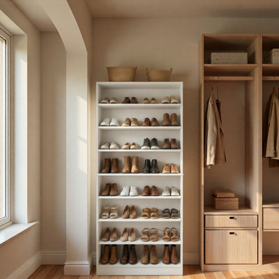 9 Tier Shoe Cabinet, Heavy Duty Wood Shoe Storage Cabinet, Freestanding Tall Shoe Cabinet With Adjustable Shelves  Open Storage For Entryway, Hallway