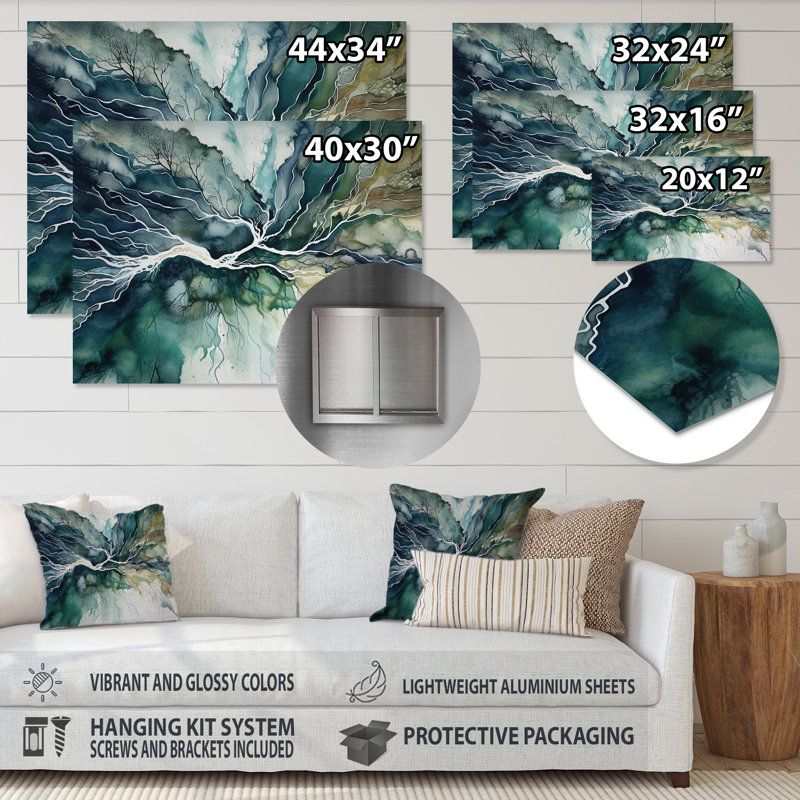 Emerline Emerline vert bleu marbré Dreamscape II, H 34 po x l 44 po