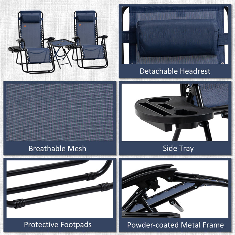 Blue Steel Zero Gravity Chaise Lounger Set with Cushions