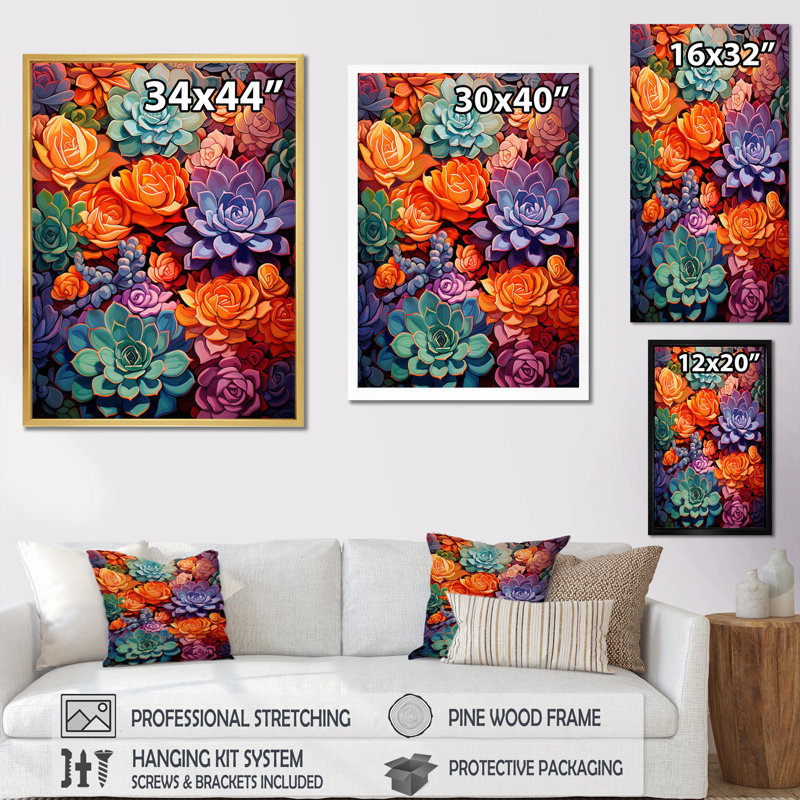 Chrysa Colorful Succulents Succulent Symphony sur toile, H 20 po x l 12 po x P 1 po, Toile tendue
