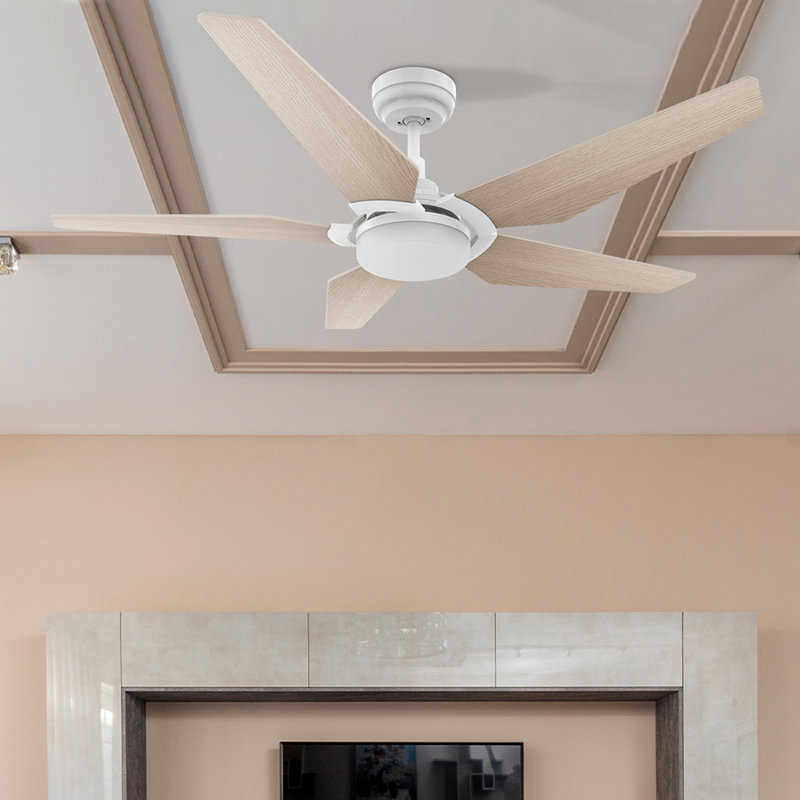 Alcie 5 - Blade LED Smart Standard Ceiling Fan with Remote Control and Light Kit Included, White/Wood