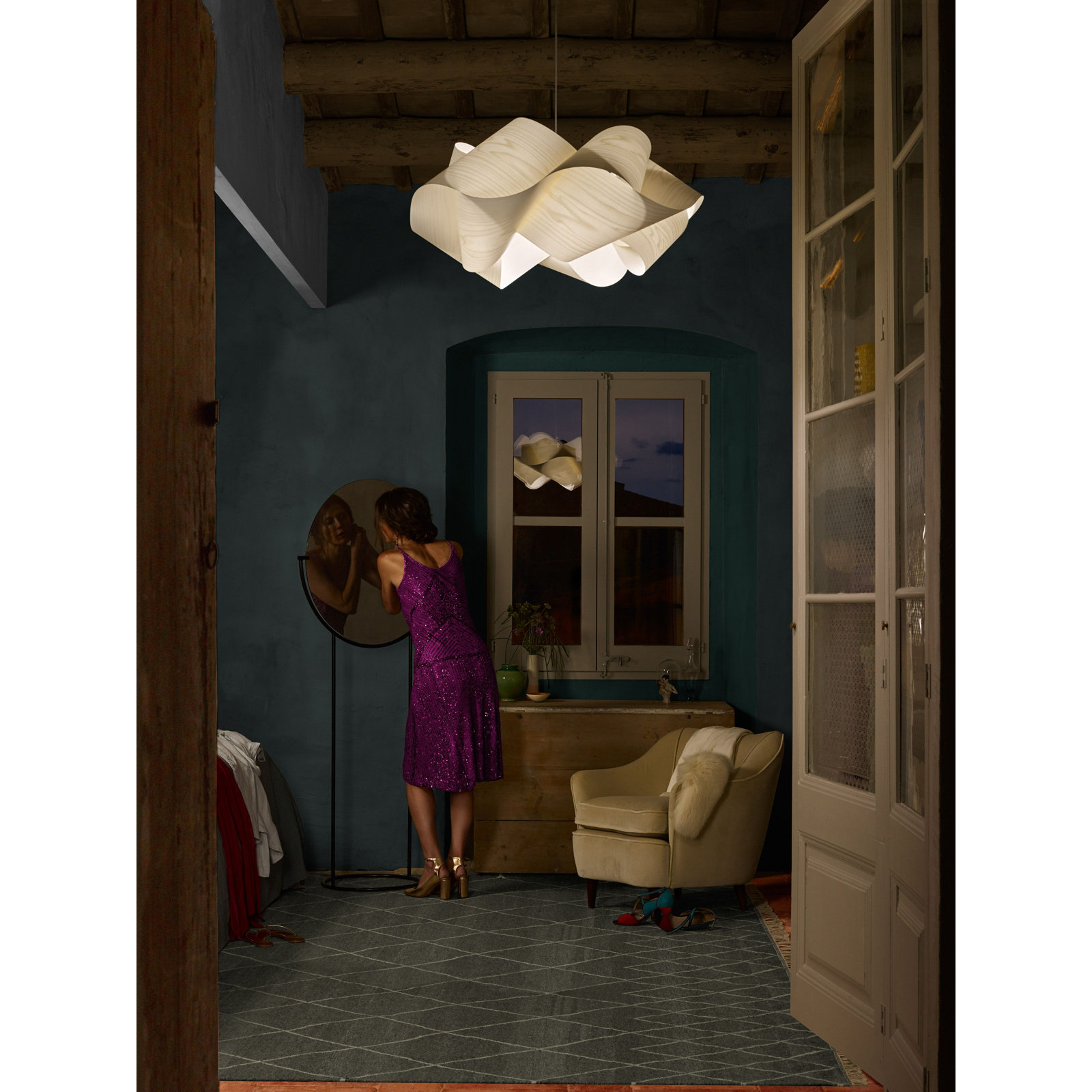 Swirl Single Light Dimmable Pendant, Ivory White, E26, Nickel