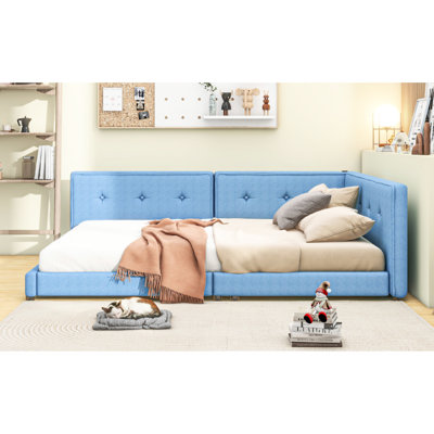Lit double tapissier bleu avec ports - moderne pour l'espace de chambre à coucher et les ports de taille confortable, ambiance de construction élégante