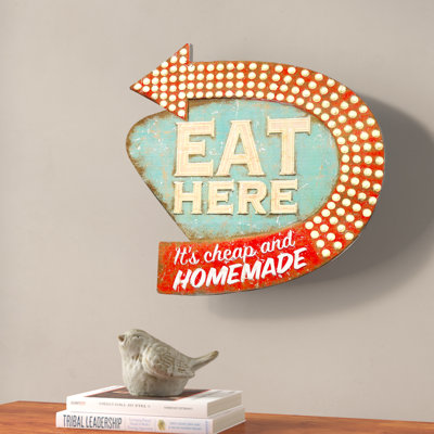 Décoration murale rétro en métal «Eat Here»