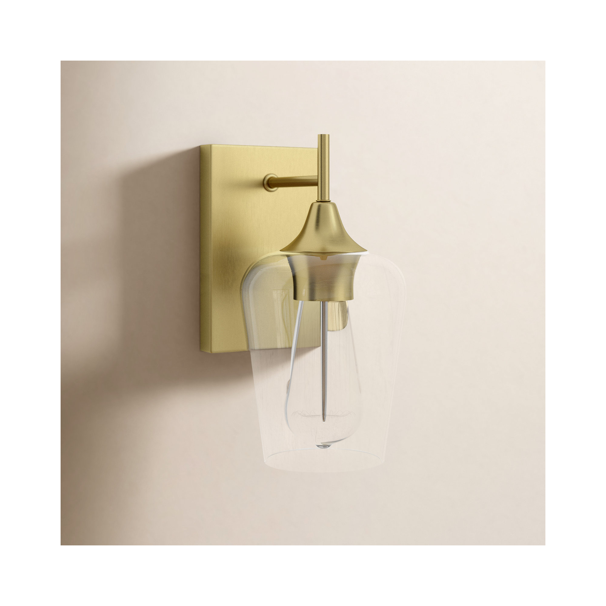 Breena Single Light Dimmable Armed Sconce, White, Warm Brass