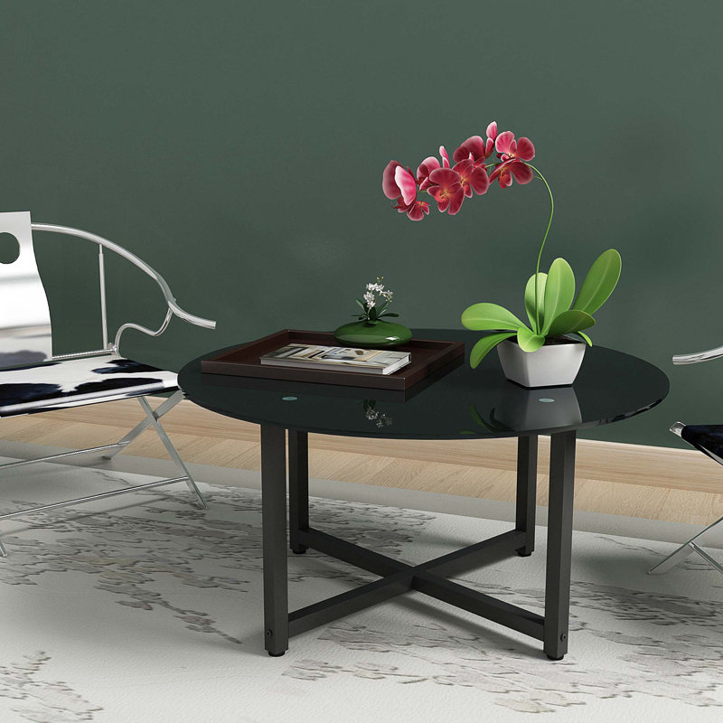 Table basse ronde avec plateau en verre, Noir