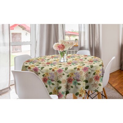 Floral Round Tablecloth, Classic Blossom Romantic Rose Bouquets Lilly Magnolia Vintage Repetition, Circle Table Cloth Cover For Dining Room Kitchen De -  East Urban Home, F44226F7894B4B60AED2F7FB9B87D3F7