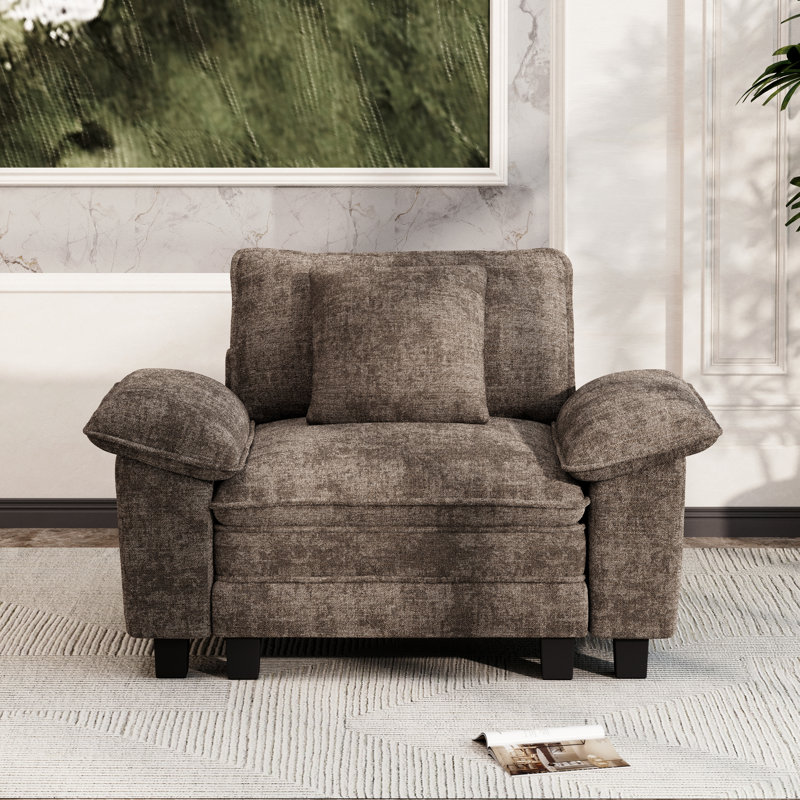 Deep Seat Sofa Chair With Throw Pillow, Chenille Brown