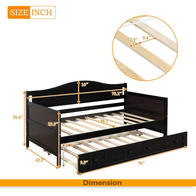 Twin Wooden Daybed With Trundle Bed, Espresso
