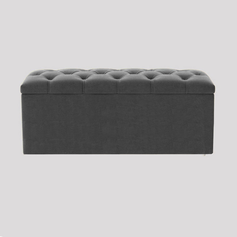  Luna Wide Chesterfield Velvet Rectangle Solid Color Standard Ottoman Box with Storage, Upholstered Deep Storage End of Bed Bench