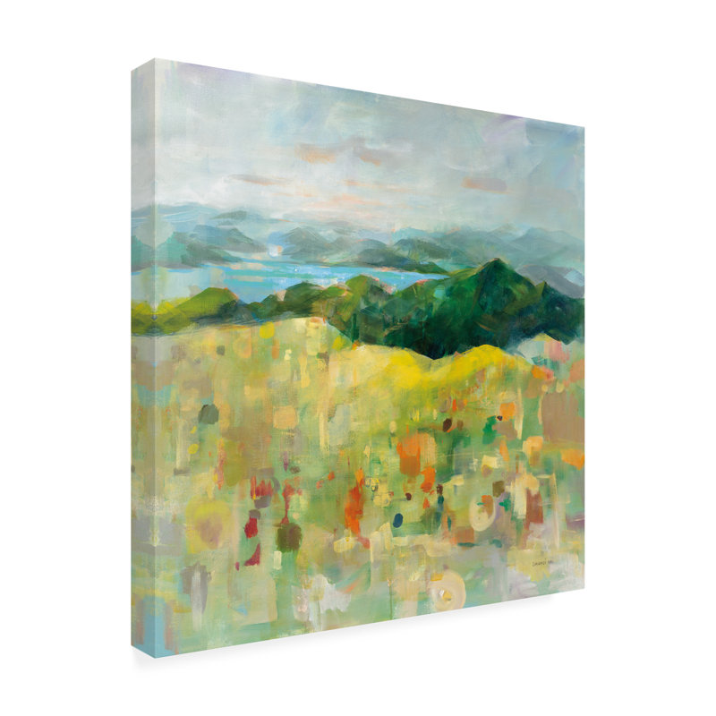 Modern Landscape Canvas Art in Green and Yellow, 24" x 24"