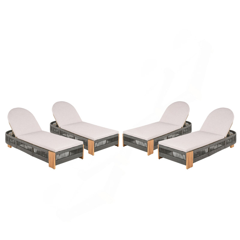 Ensemble de 4 chaises longues d'extérieur réglables en bois d'acacia pour la cour arrière - corde grise et fer naturel, 4