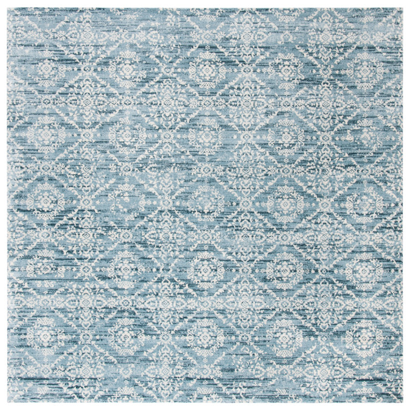 Tapis bleu / ivoire Rizwan Denim, Carré 6 pi 7 po