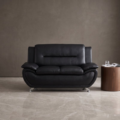 61‘’Black Modern Faux Leather 2‑Seat Loveseat with Metal Legs，Solid Wood Frame High‑Density Memory Foam