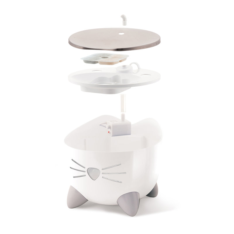White Stainless Steel Cat Water Fountain with LED Indicator