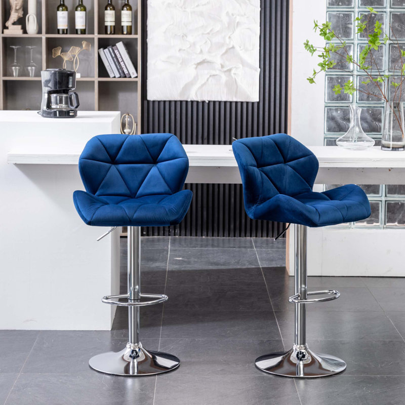Tabouret de bar en velours à hauteur réglable et pivotant, ensemble de 2, Bleu