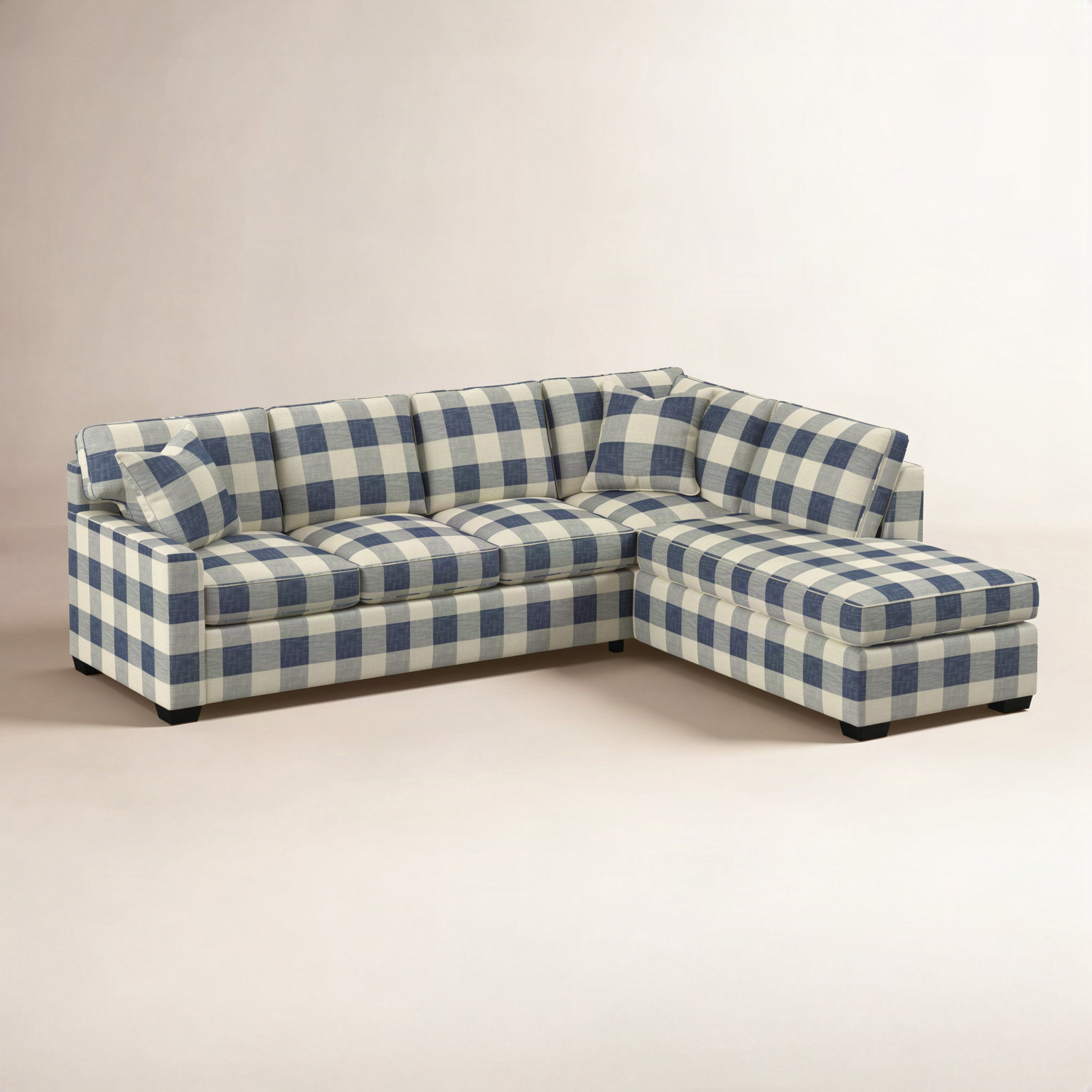 Frye Chaise Sectional, Black, Blue Buffalo Check; 0120-61, Right Hand Facing