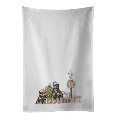 Ensemble de 2 serviettes de cuisine Rottweiler, adulte et chiot avec Christmas Wonderland