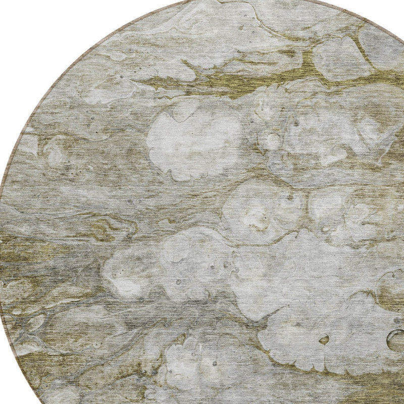 Tapis d'intérieur rond lavable abstrait taupe et ivoire 8 'brun