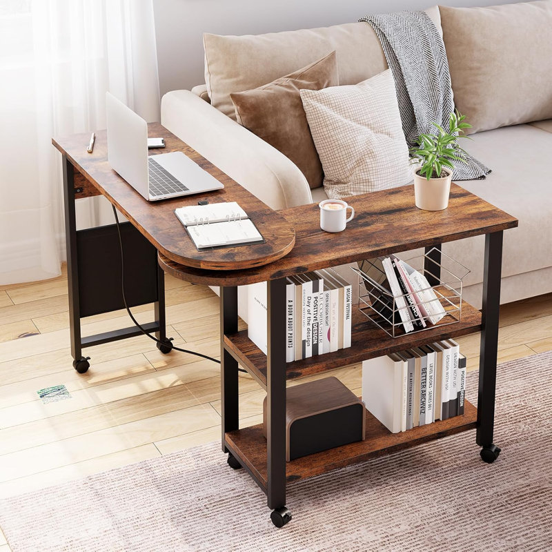Rotating Side Table 360° Free Rotating End Table With Charging Station 2-Tier Hidden Couch Side Table
